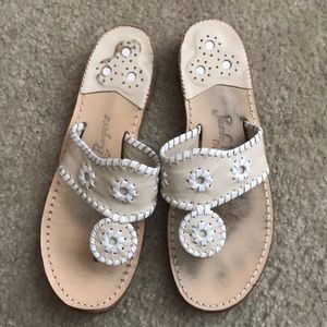 Jack Rogers White and Tan Palm Beach Flat